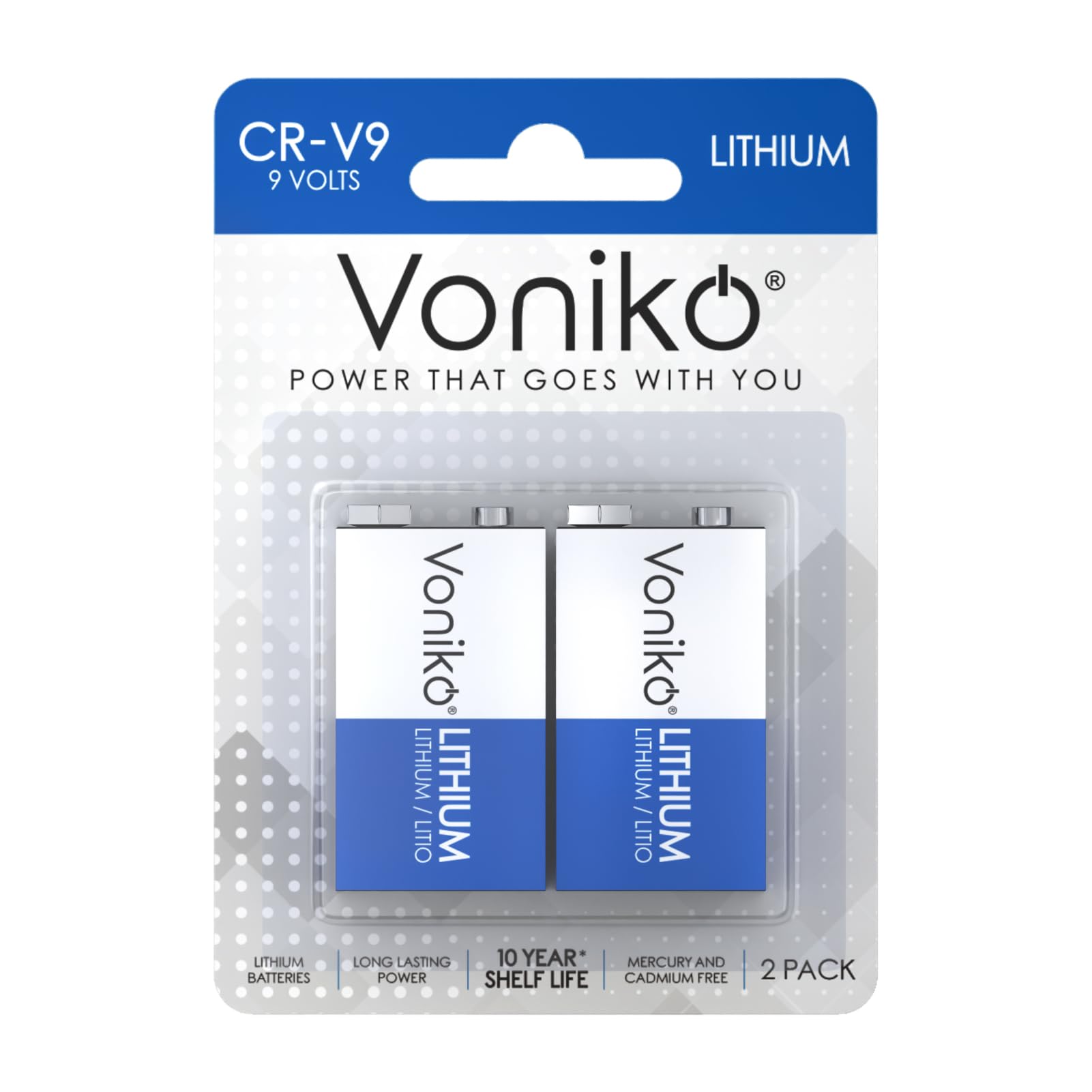 9V Lithium Battery 2-Pack, 10-Year Shelf Life, Long-Lasting Power for Smoke Detectors, Carbon Monoxide Alarms & Medical Devices