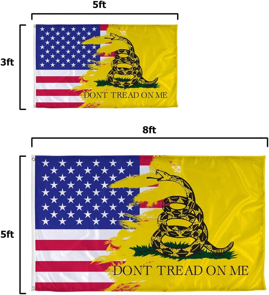 Vispronet Gadsden Flag – 5ft x 8ft American Flag and Gadsden Design, Knitted Polyester Material, Outdoor Patriotic Banner for Home, Yard, Lawn, Printed in the USA, Flag Only