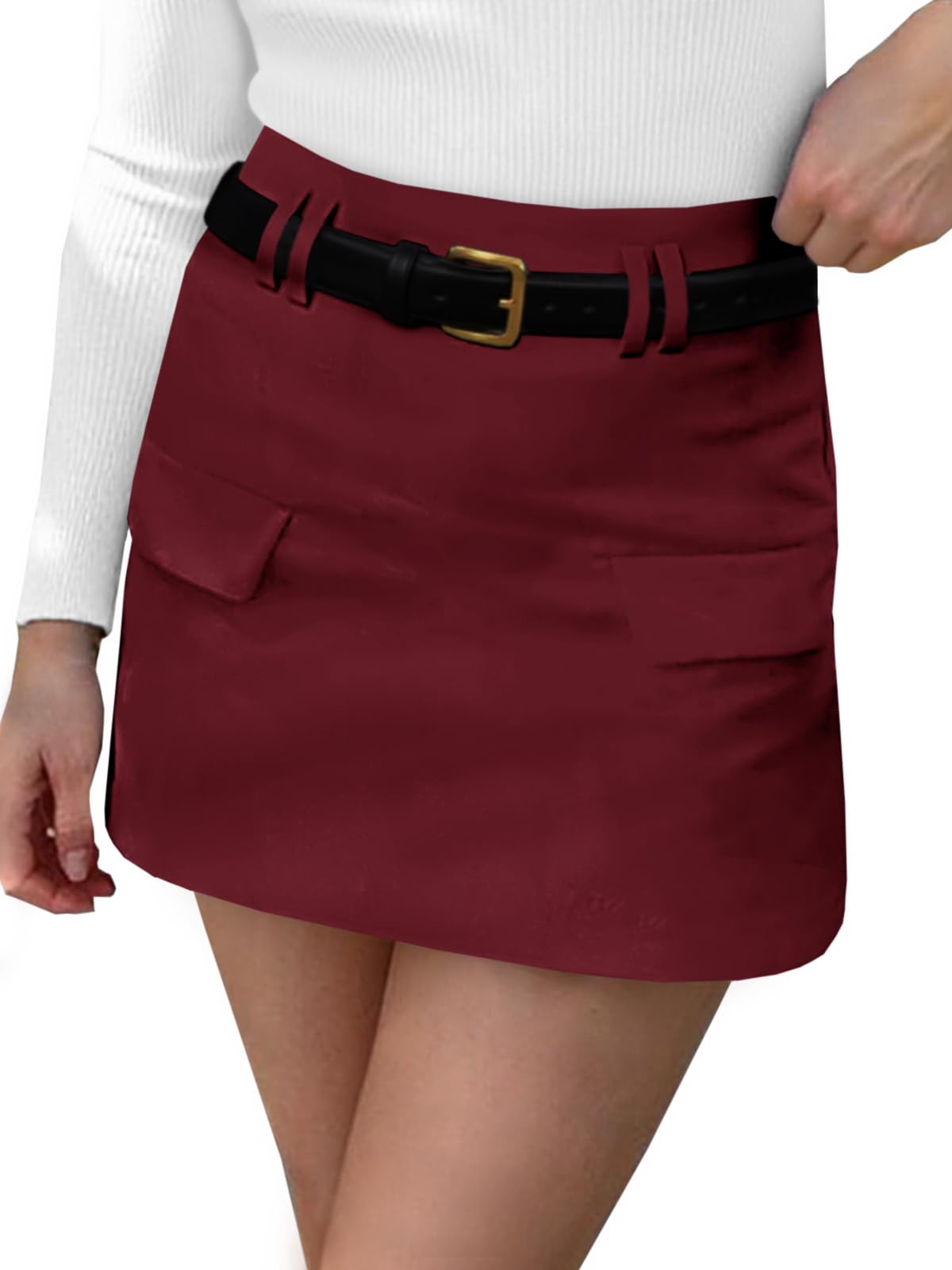 Cicy Bell Mini Skirts for Women High-Waisted Zip Up Casual A-Line Spandex Womens Office Work Wear Faux Pocket