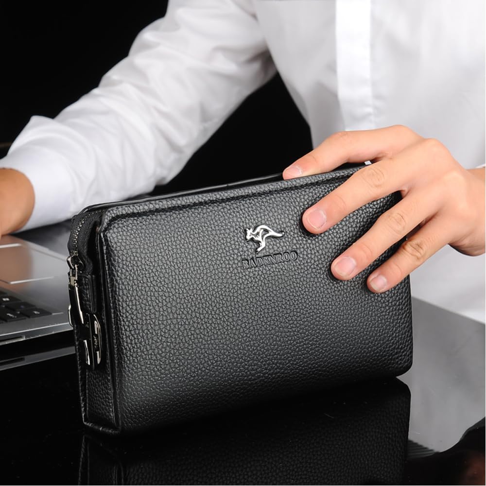 Pochette Portafoglio Lungo PU Pelle Uomo Borsa Da Polso Con Blocco Codice