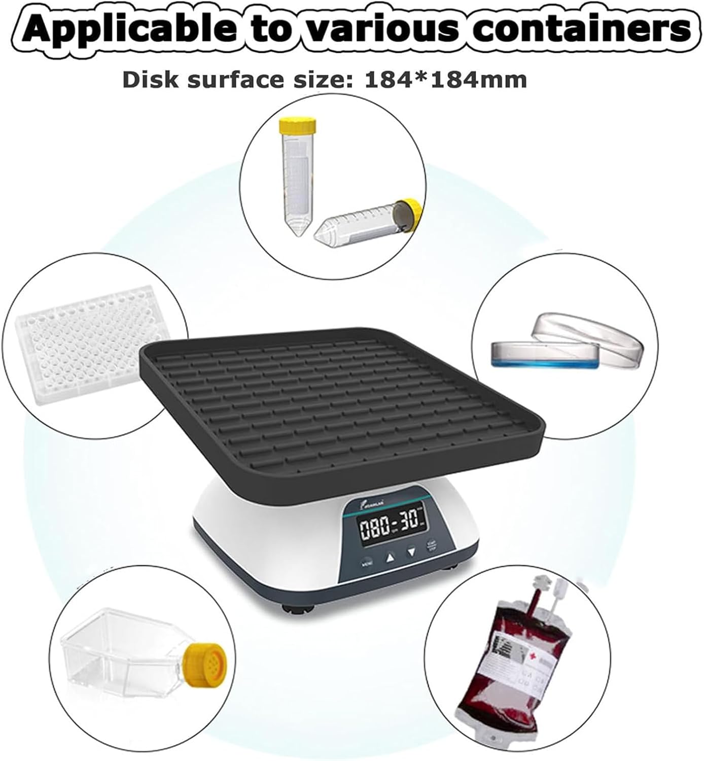 Digital Display Circular Shaker, Orbital Rotator Shaker, 10° Tilt Angle, Speed ​​Range 10-80rpm, Timing Range 1min-8h, with LED LCD Display, for Labs and Classrooms