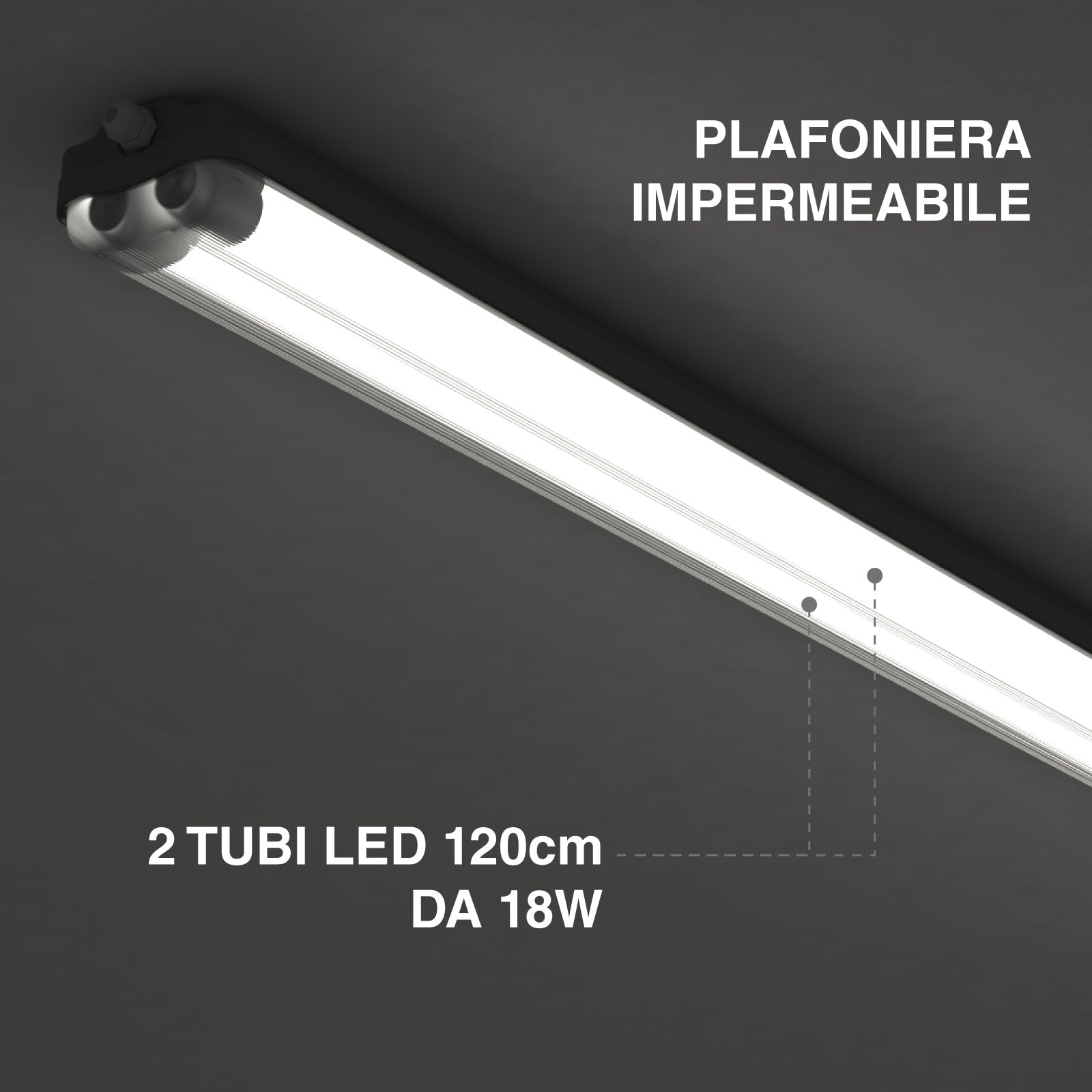 Eurocali 5 Plafoniere con 10 Tubi LED 18W 120cm T8 G13 con Starter 1850 Lumen Garanzia 6 Anni - Luce Naturale 4000K Alta Luminosità 102 lm/W - Kit Waterproof IP65 per Negozio Spazio Commerciale