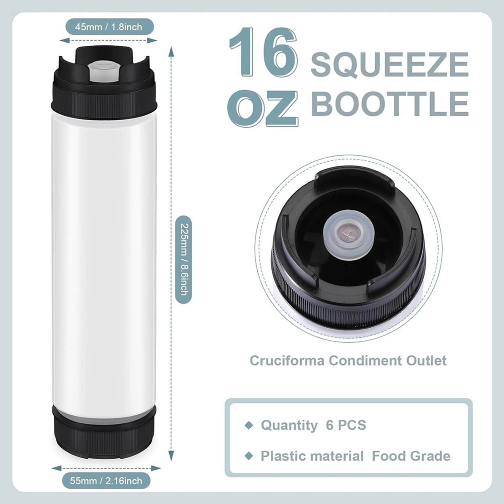 24 Exprimibles para Condimentos de 16 Onzas, Botella Exprimible de Plástico Invertida para Salsas, Dispensador de Válvula Grande con Punta Recargable