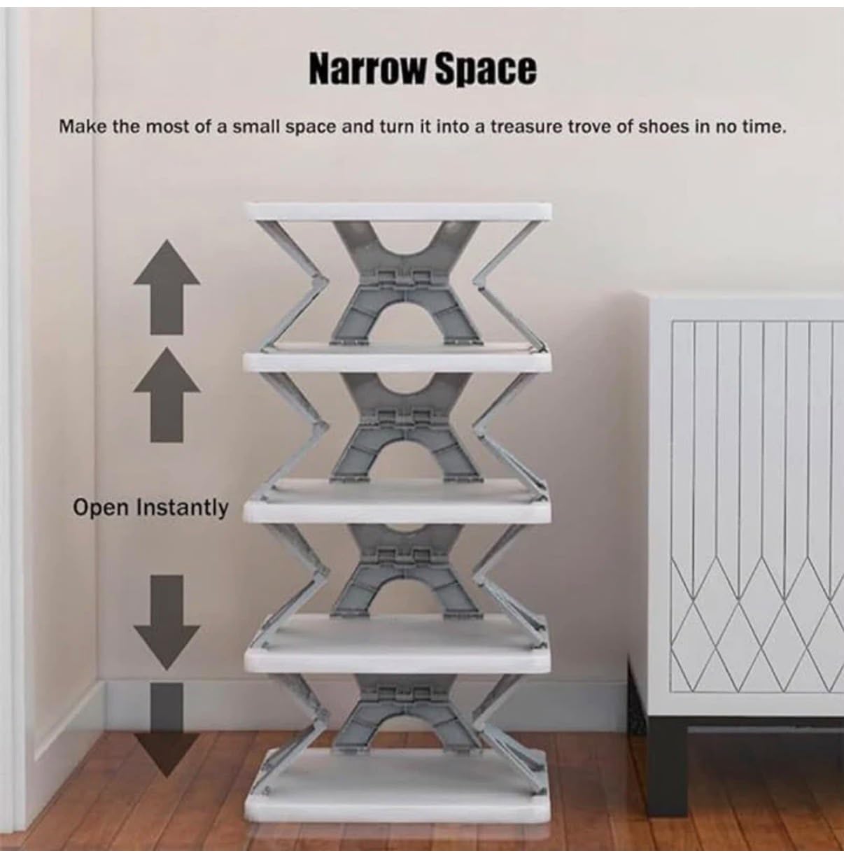 Foldable Multi-Tier Shoe Rack, No Assembly Required, Space-Saving Vertical Storage Stand, Grey and White