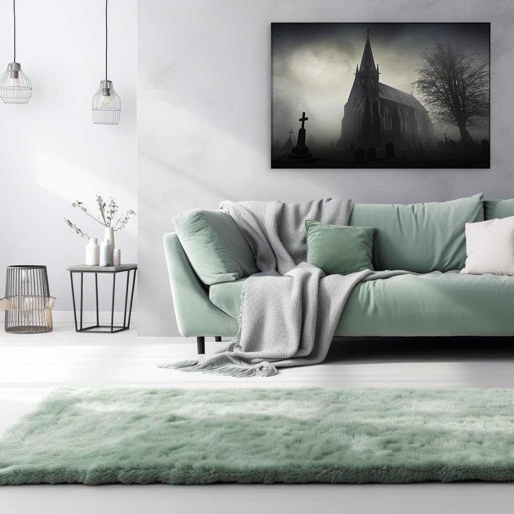 Canvas for Living room. Whispers from the Graveyard: Unveiling the Mystique of the Gothic Church Sanctuary, 27 x 18 inch Canvas Wall Art - Modern Home Decor