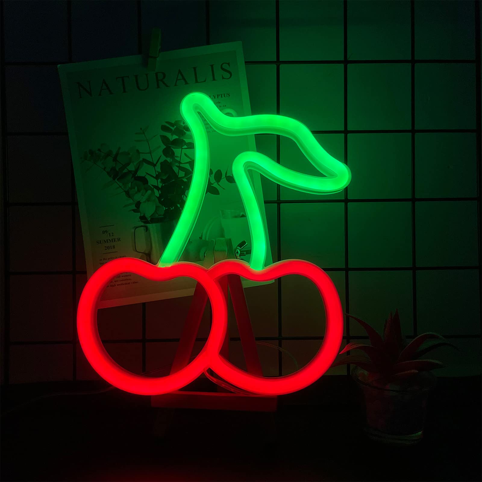 ENUOLI Cherry Light Neon Signs,Fruit Decorative Art Cherry Neon Lights for Wall Decor LED Signs for Bedroom,USB or Battery LED Light Up Signs for Christmas,Birthday,Wedding Party,Kids Room,Home Decor(Cherry)