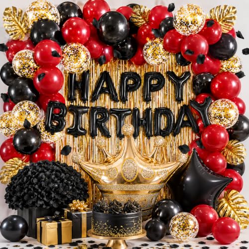 Image of Red and Black Birthday Decorations Party Supplies Set,Black Gold Confetti Balloons Gold curtain for Baby Shower Wedding Birthday Graduation Anniversary Bachelorette Party Decorations | Black Gold Confetti Balloons Gold curtain for Baby Shower Birthday Graduation Anniversary Bachelorette Party Decorations