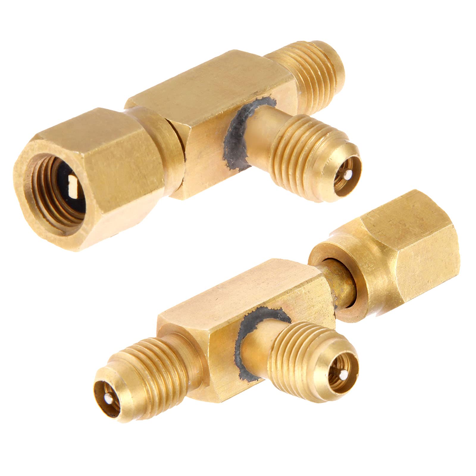 2PCS Quick Coupler Access Tee, 1/4'' Valves Core Tee Adapter with Swivel Connector, Fits for Gauge Deep Vacuum Pump Manifold