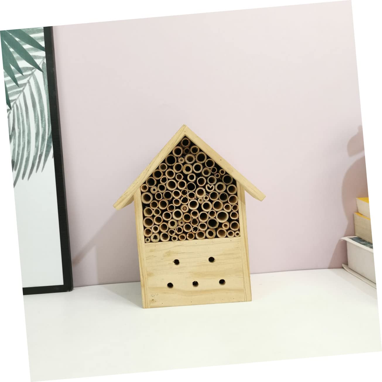 Casetta Insetti Impollinatori 2 Pezzi in Legno Stile Capanna | Khaki, Rifugio per Svernamento e Riproduzione, per Giardino e Uso Esterno