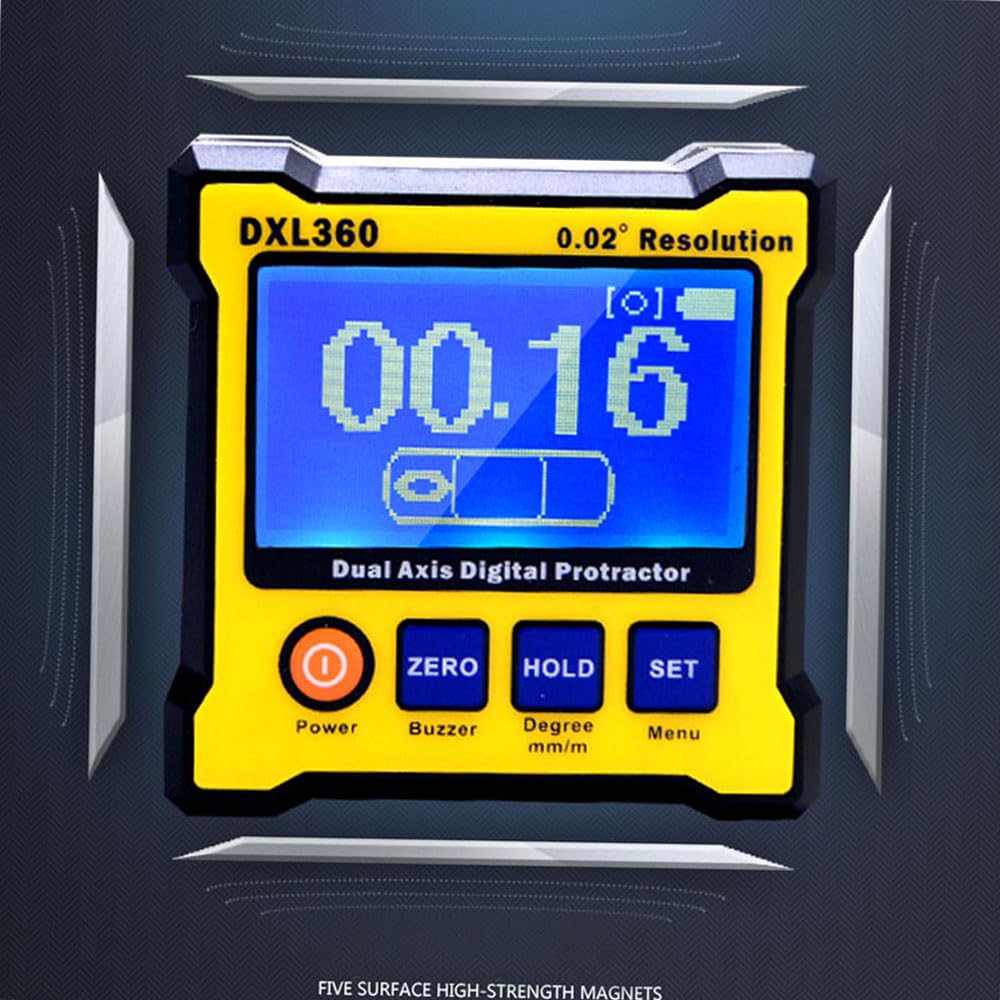 DXL360 - Transportador de ángulo digital de doble eje con base magnética de 5 lados, nivel de pantalla digital de doble eje de alta precisión 100-240V 50-60Hz