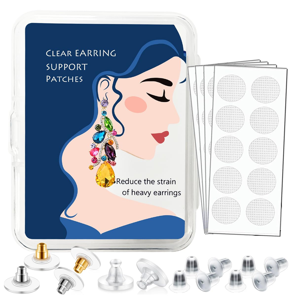 aesdox Earring Support Patches for Droopy Ears, Clear Earring Backs Stickers for Heavy Earrings, 100 Pieces