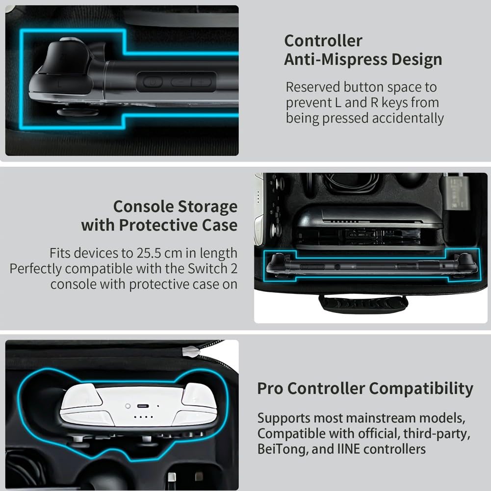 ZYWUOY Custodia portatile per Switch 2, guscio rigido antiurto in EVA con slot per schede di gioco, borsa da viaggio per console dock e accessori