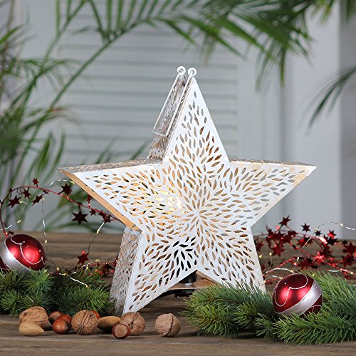 albena shop 74-10 Lámpara de luces navideñas metal blanco/dorado (estrella 30cm)