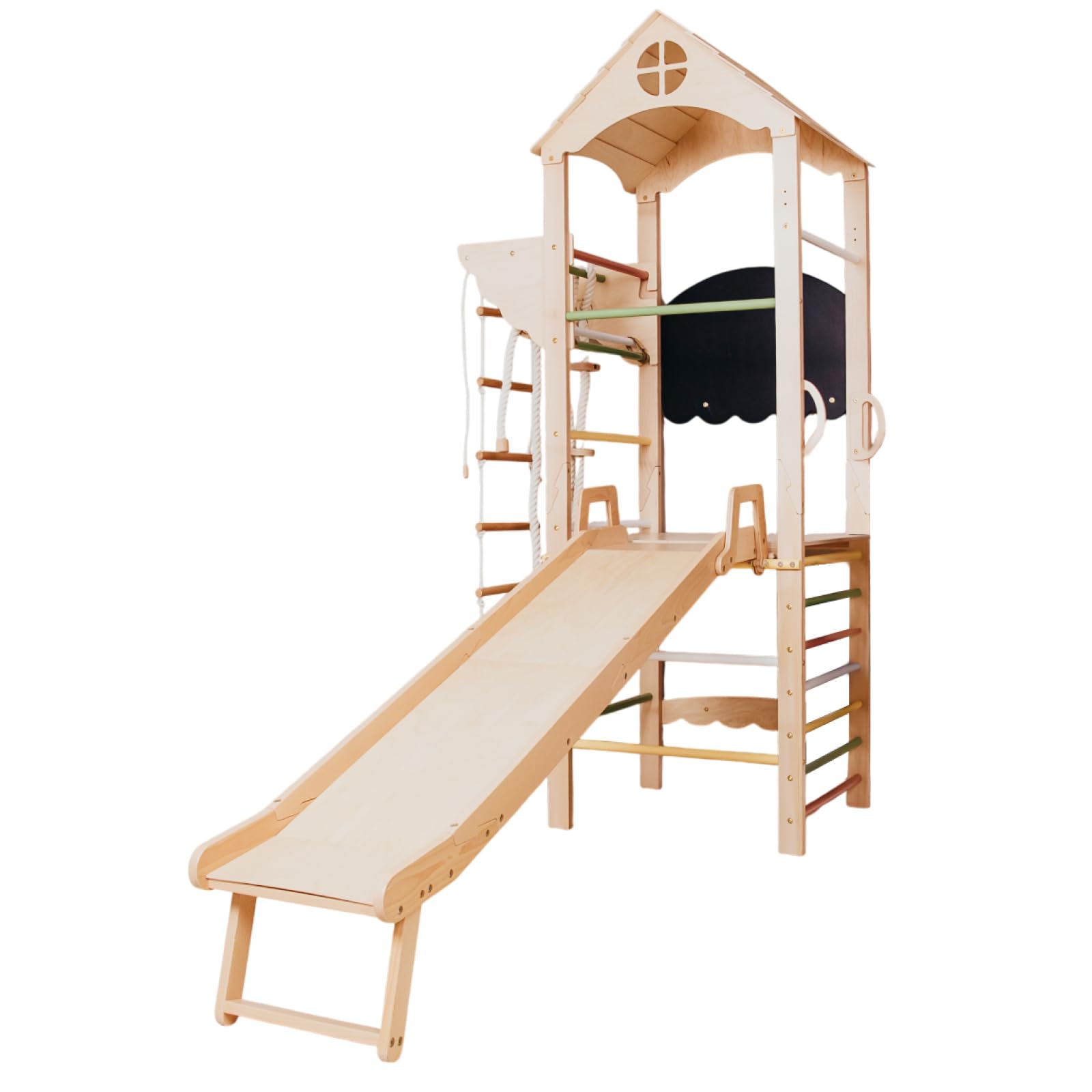 Wood And Hearts Indoor Klettergerüst aus Holz – Kinder Jungle Gym für Zuhause 3–8 Jahre, Mini Kletterturm, Kinderturngerät