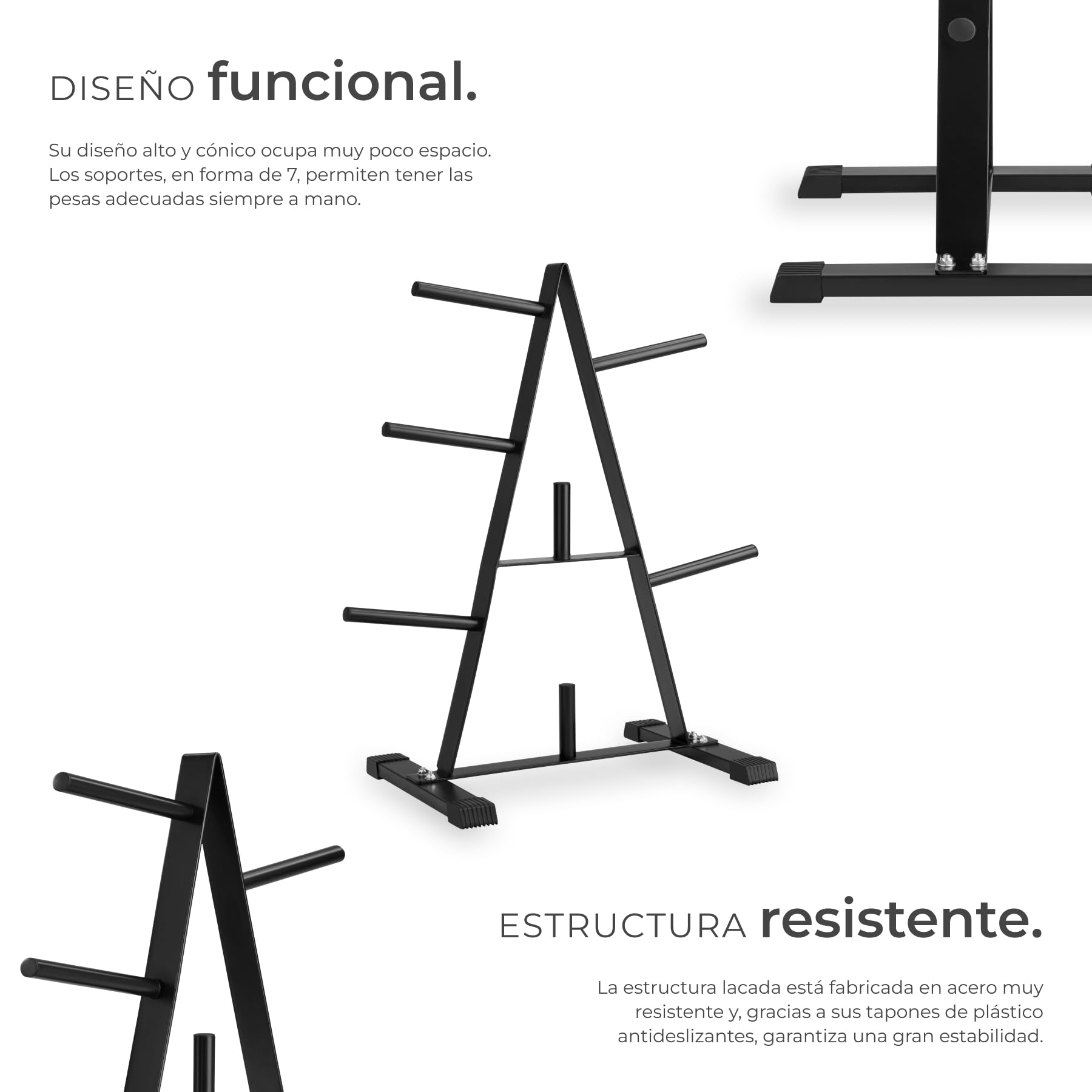 tectake® Soporte Pesas con 7 Barras para Discos de 25 mm, Capacidad de Carga 200 kg, Soporte Barra Musculacion, Organizador Gimnasio, para Complementar tu Rack Musculación, Mueble Pesas - Negro