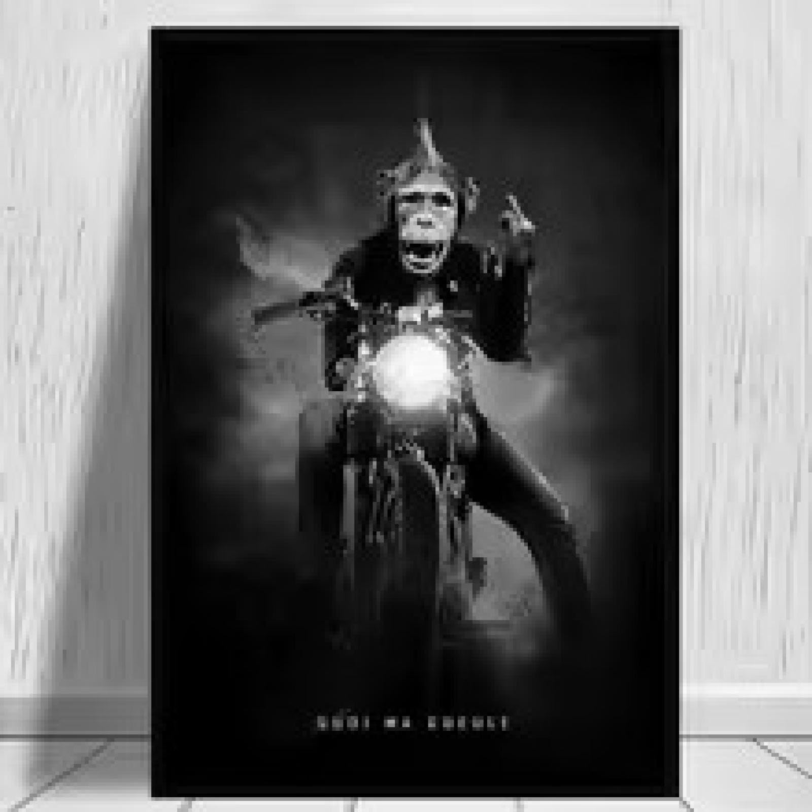 Peinture sur toile singe moto affiche noir et blanc 40x60 cm