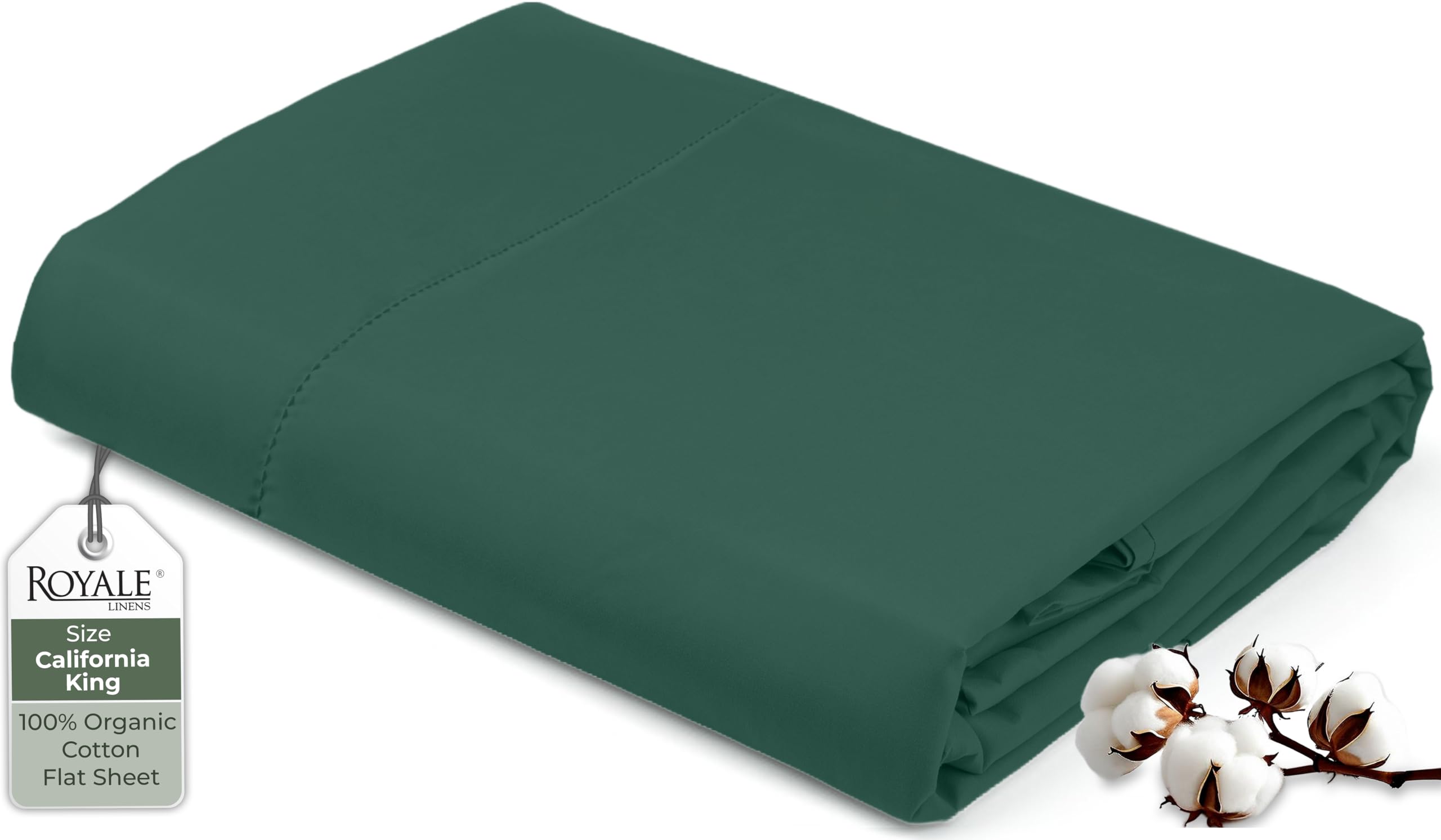 Royale Linen 100% Organic Cotton California King Flat Sheet Only - Super Soft - Percale Top Sheets -California King Flat Sheet Sold Separately-Cool & Crisp Sheets Only (108" x102", Hunter Green)