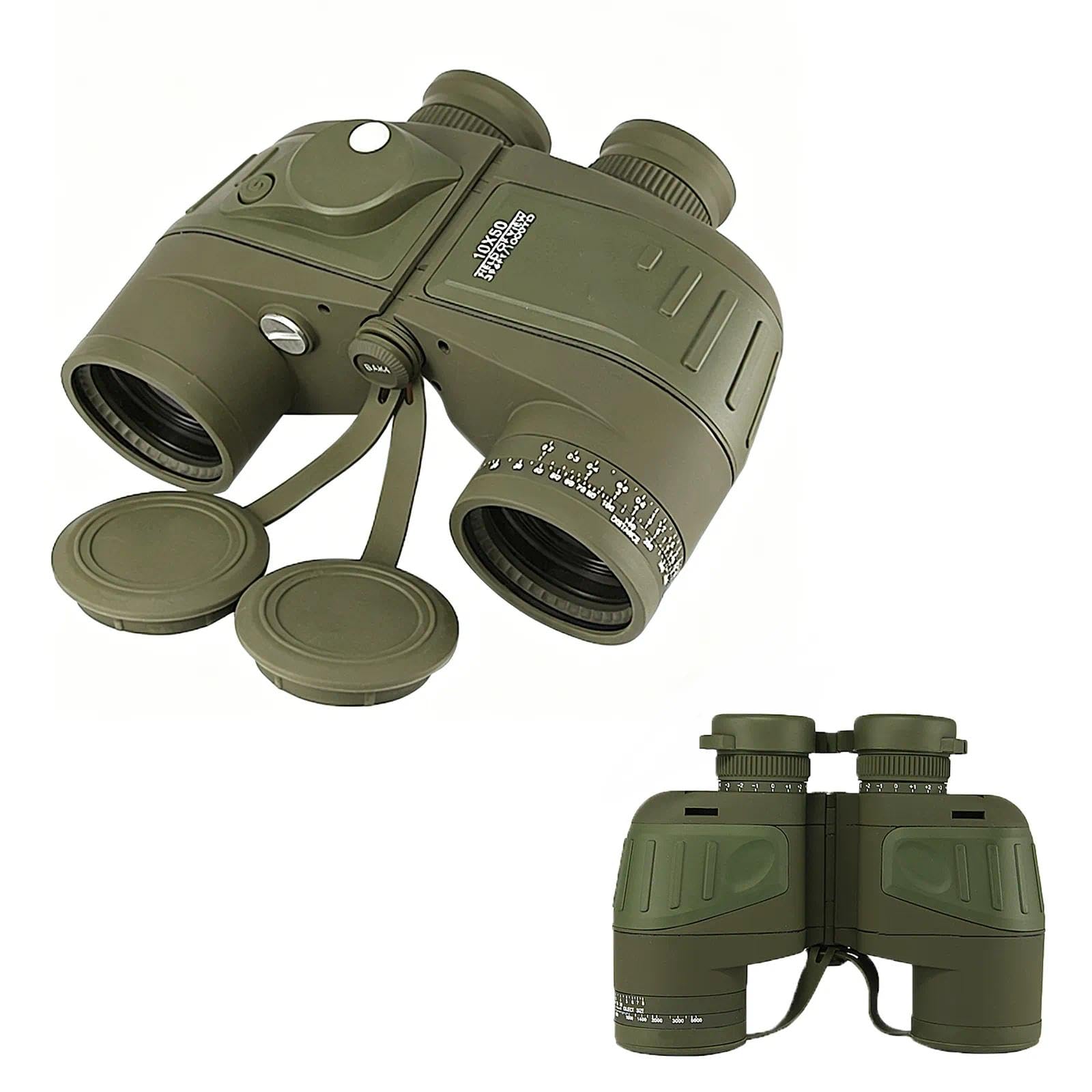 Fernglas mit Kompass, wasserdicht, hohe Vergrößerung, High-Definition-Entfernungsmesser, Nachtsicht, ideal für Outdoor-Aktivitäten, Bootfahren, Angeln und Segeln (Armeegrün, 7 x 50)