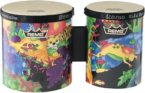 Miniatura 2 de Remo KD-5400-01 Kids Percussion Bongo Drum - Fabric Rain Forest, 5"-6" & RH-2106-00 Rhythm Club Pandereta - Rhythm Kids, 6"