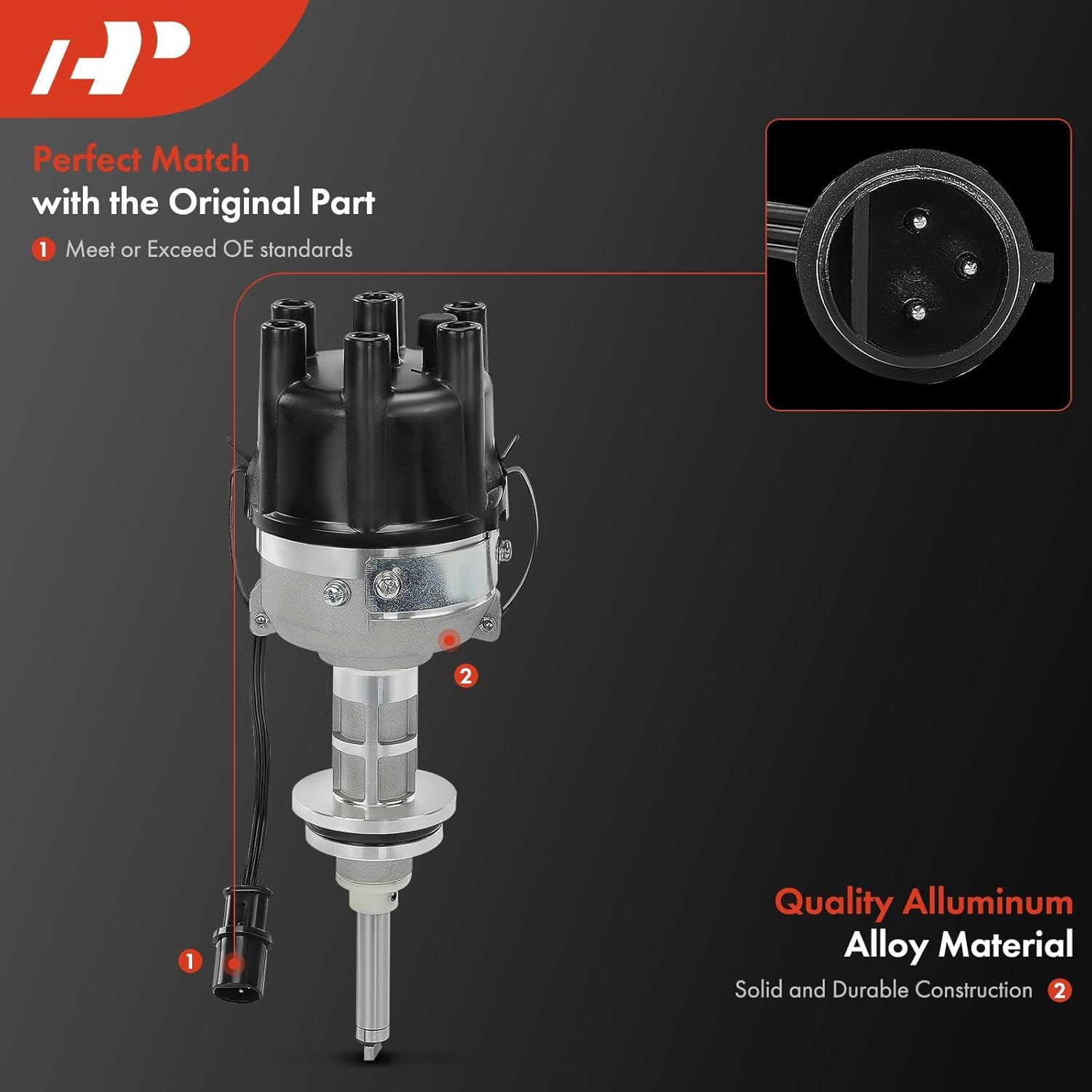A-Premium Ignition Distributor Compatible with Dodge B150 1988-1991, B250 1988-1991, D100 1988-1989, D150 1988-1991, D250 1988-1991, Dakota 1988-1991, W100 1989, W150 1989-1991, 3.9L