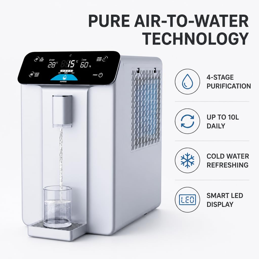 Generador de agua atmosférica mejorado 2025, purificación de 4 etapas, 10 l, filtro de agua de encimera con UV, sistema de agua potable para oficina.