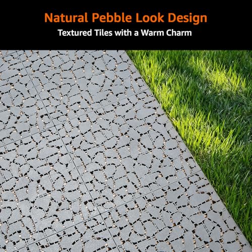 Image of Amazon Basics Interlocking Pebble Effect Floor Tiles - Natural Grey Design for Indoor & Outdoor Use, Maintain