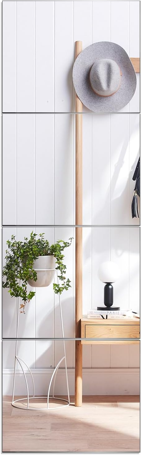 VASUHOME Glass Full Length Wall Mirror Tiles - [12 x10 Inch - 4PCS] HD Gym Mirrors for Home Gym, Full Body Long Mirror for Bedroom, Living Room, Door, Closet