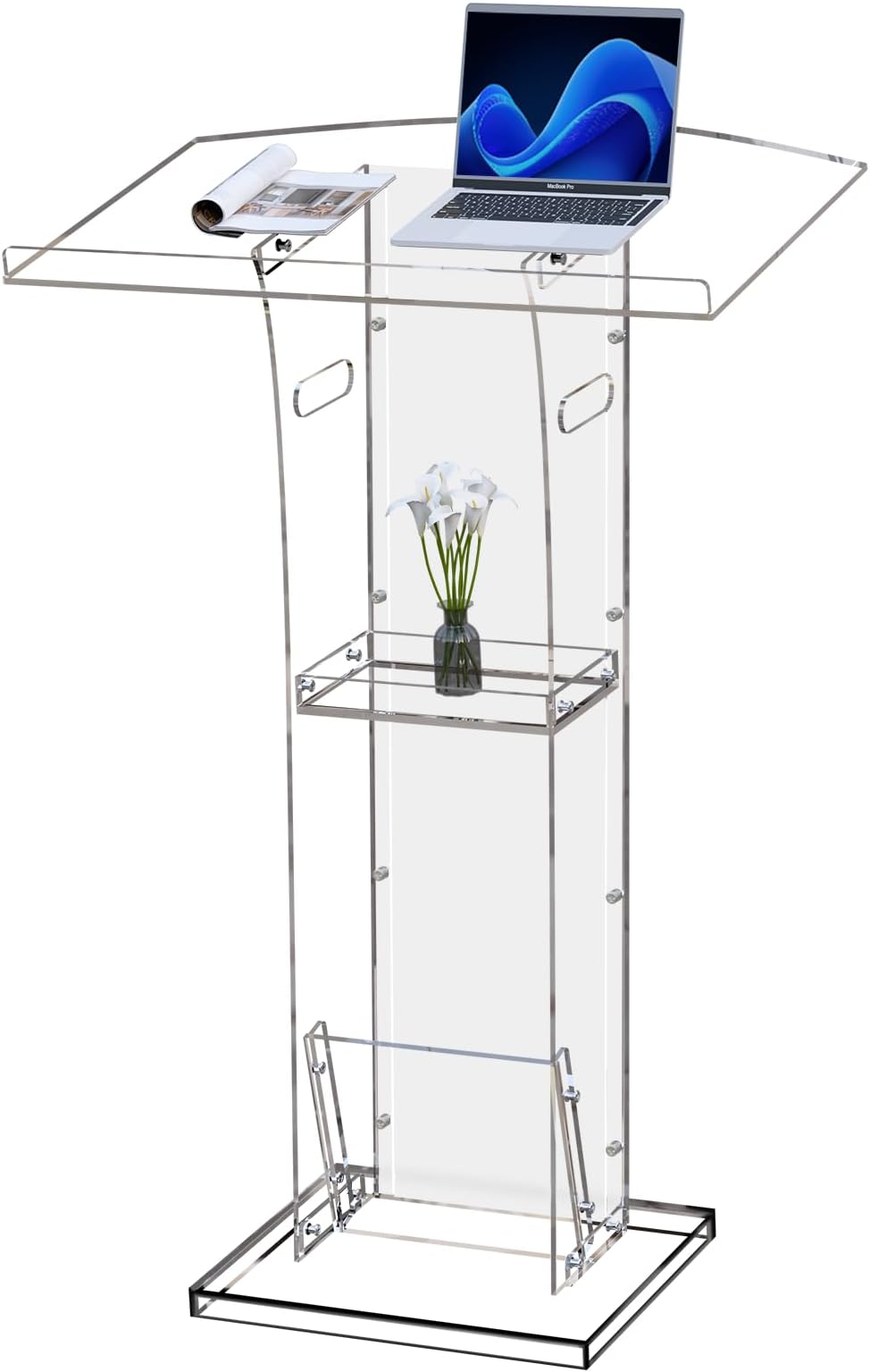 KSacry Acrylic Clear Podium Stand with Storage Shelf,Plexiglass Pulpits for Churches,Conference,Speeches,Weddings,Classroom,Professional Presentation Podiums (23.6" L X 17.7" W X 43" H, Transparent)