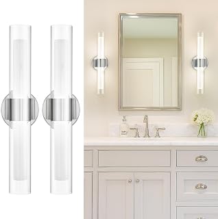 kudos Brushed Nickel Bathroom Vanity Lights Set of 2, Modern LED Wall Sconces with Clear/Frosted Glass, Adjustable 3000K/4500K/6000K