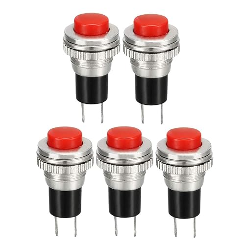 Miniatura 1 de uxcell Interruptor de botón momentáneo rojo de montaje de 0.394 in SPST NO 5pcs
