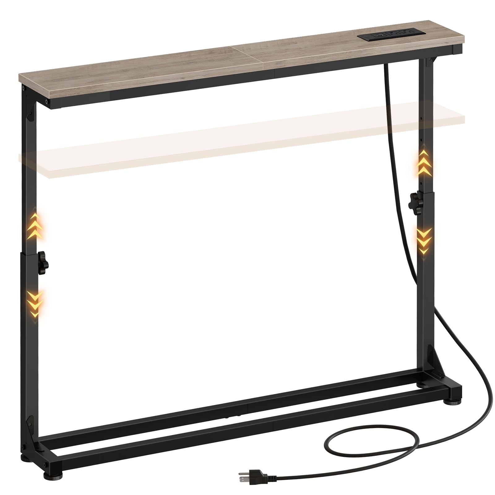 HOOBRO Narrow Console Table with Charging Station, Adjustable Height Sofa Table (25''-32.9''), Slim Behind Couch Table for Small Spaces, Entryway,