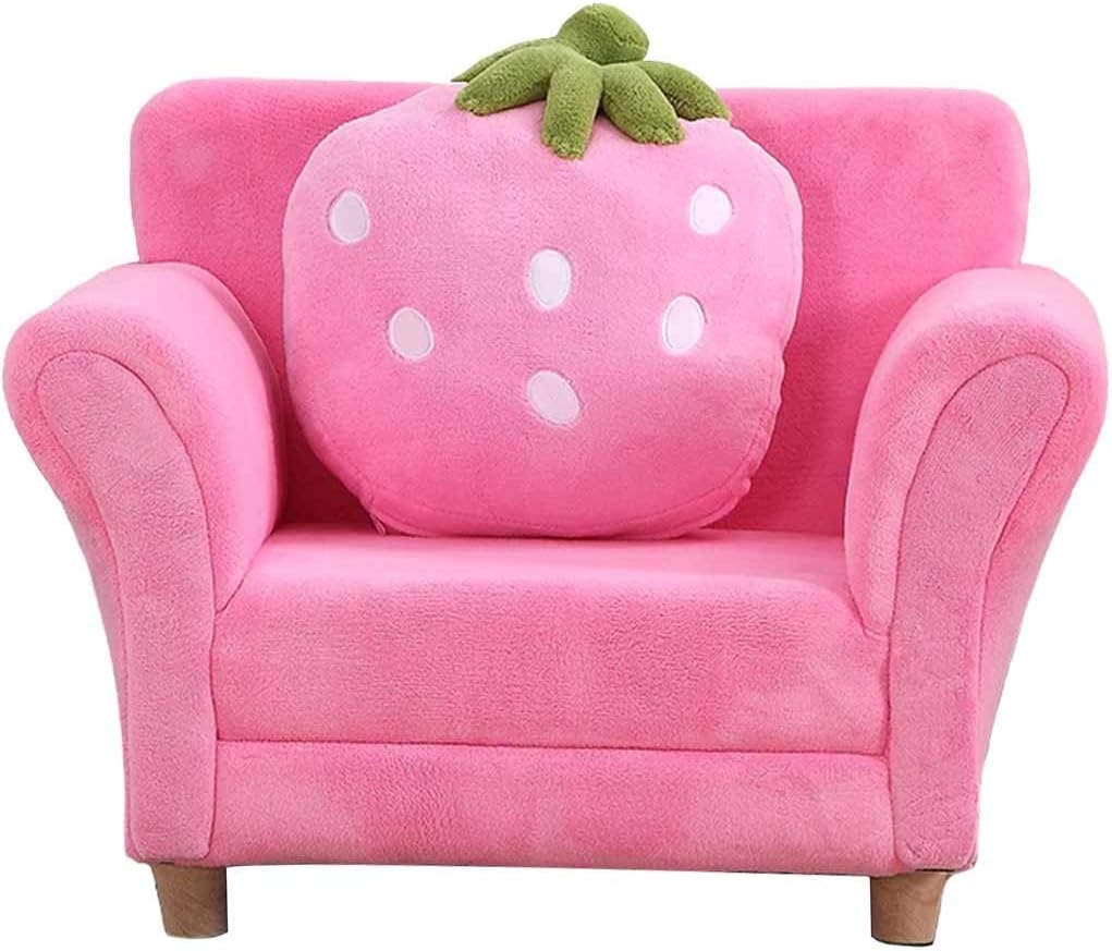Couch Boy and Girl Princess Cute Cartoon Strawberry Single Sofa Chair, Bedroom Reading Corner Soft Coral Fleece Armchair, Load-Bearing 60kg (Color : Blue, Size : 48 * 55 * 67cm)