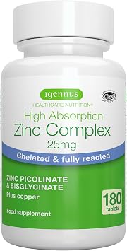 Igennus Chelated Zinc Complex 25mg with Copper, Picolinate & Bisglycinate