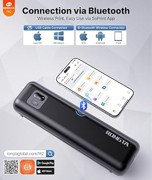 Rongta Portable Printer Wireless for Travel, F82 Inkless Bluetooth Thermal Printers, Compatible with iOS, Android, Laptop, Support 8.5x11 US Letter&A4 for Office, Home, Car (Black)