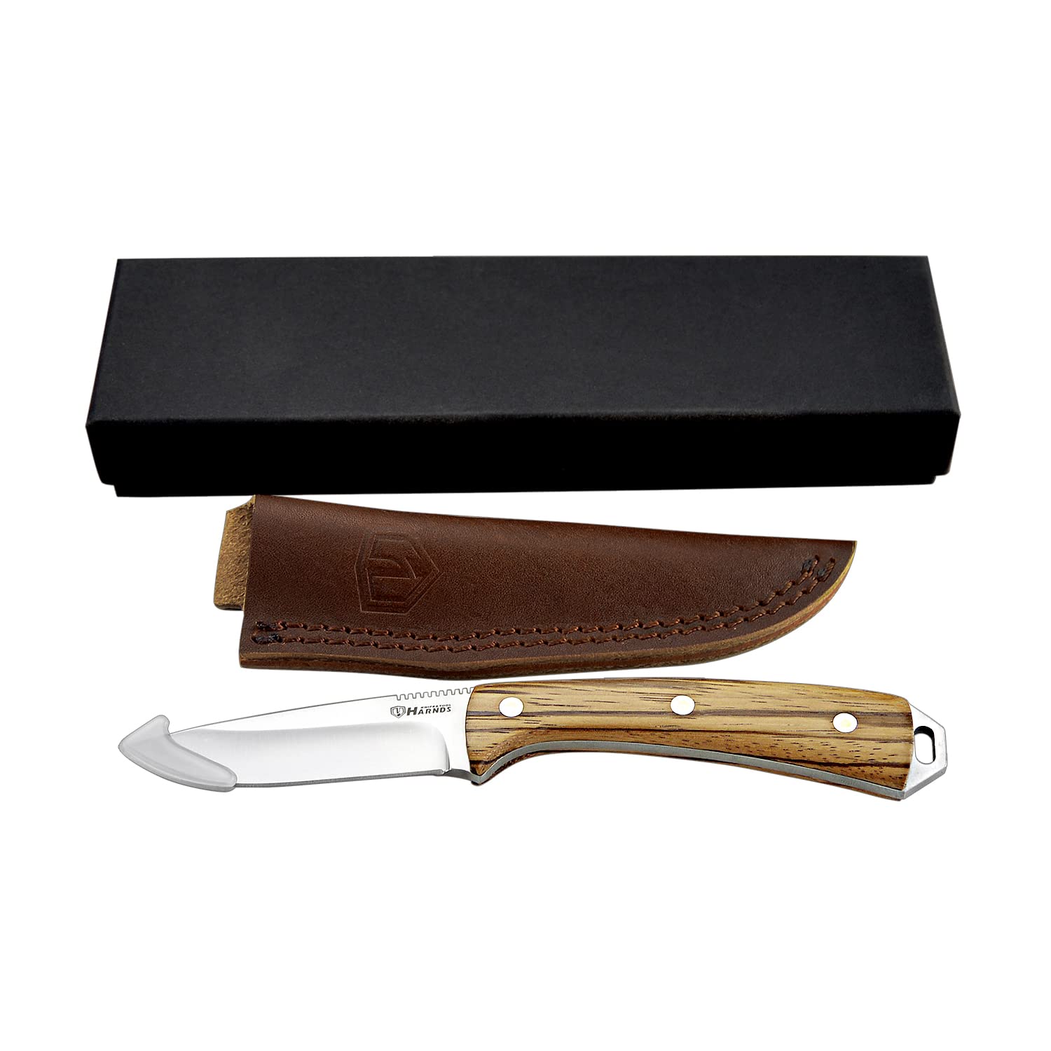 HARNDS Cheetah Coltello a Lama Fissa in Acciaio 8Cr14MoV, Manico in Legno di Zebra con Fodero in Pelle