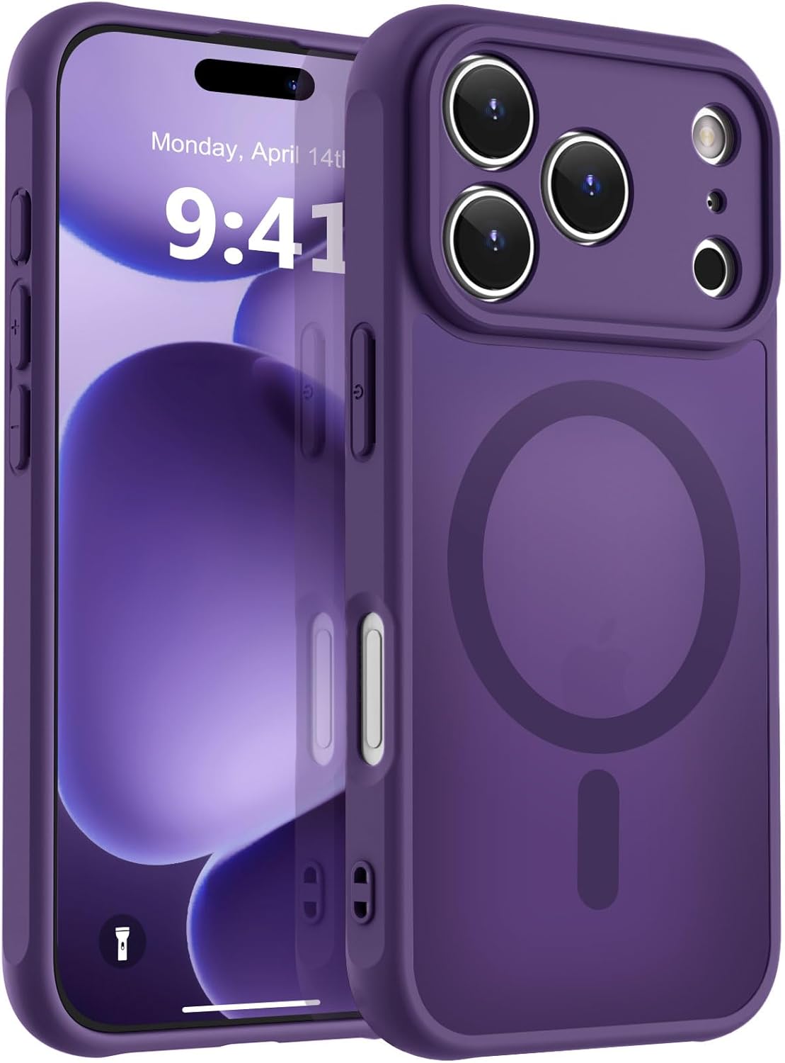Product image of MOCCA Starke magnetische Schutzhülle für iPhone 17 Pro, kompatibel mit Magsafe, vollständiger Kameraschutz, schlank, durchscheinend, matt, stoßfest, 6,3 Zoll, Dunkelviolett