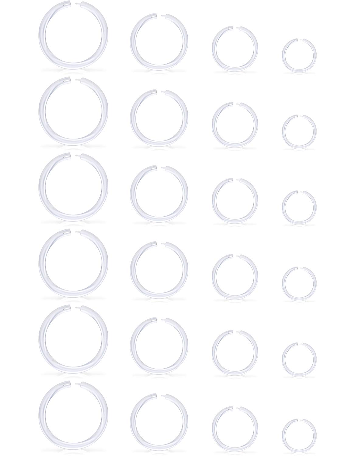 LcolyoliLcolyoli 24PCS 16G Clear Septum Nose Hoop Rings Retainer Segment Ring Flexible Bioflex Tragus Helix Daith Rook Cartilage Earrings Clicker Hoop Piercing Jewelry for Women Men DIA. 6-12mm