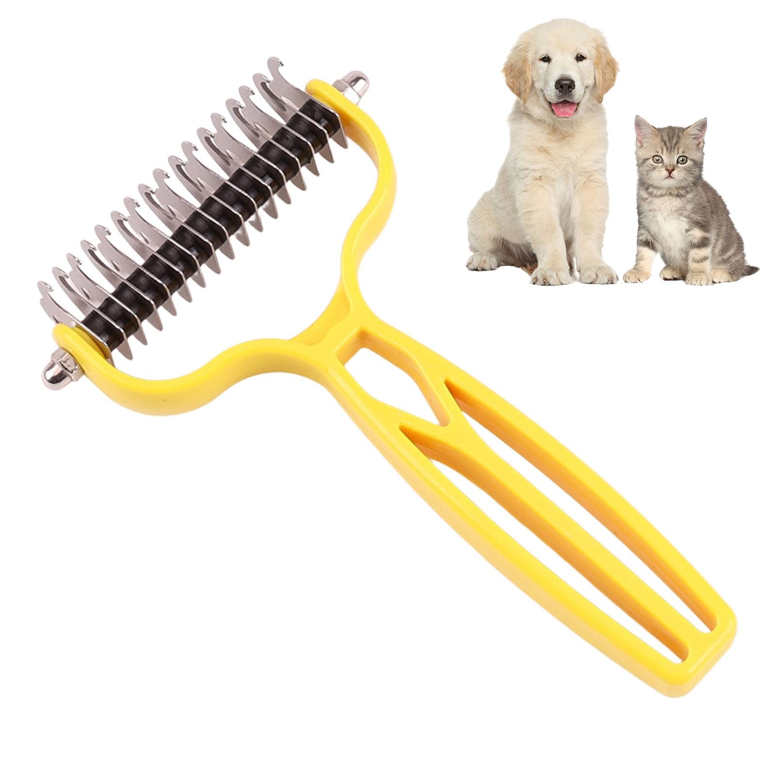 Pet Grooming Tool, Dematting and Deshedding Brush for Dogs Cats, 2-in-1 Undercoat Rake for Pet Groomings, Double Sided Fur Remover Tool for All Coat Types, Stress Free Grooming Kit