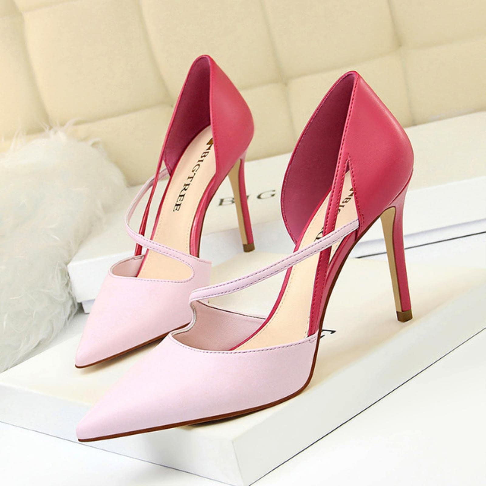 Shoes Female Stiletto High Heels Women Heels Sexy Shoes Female Party Wedding Heels Pointed Toe-Pink Rose,38