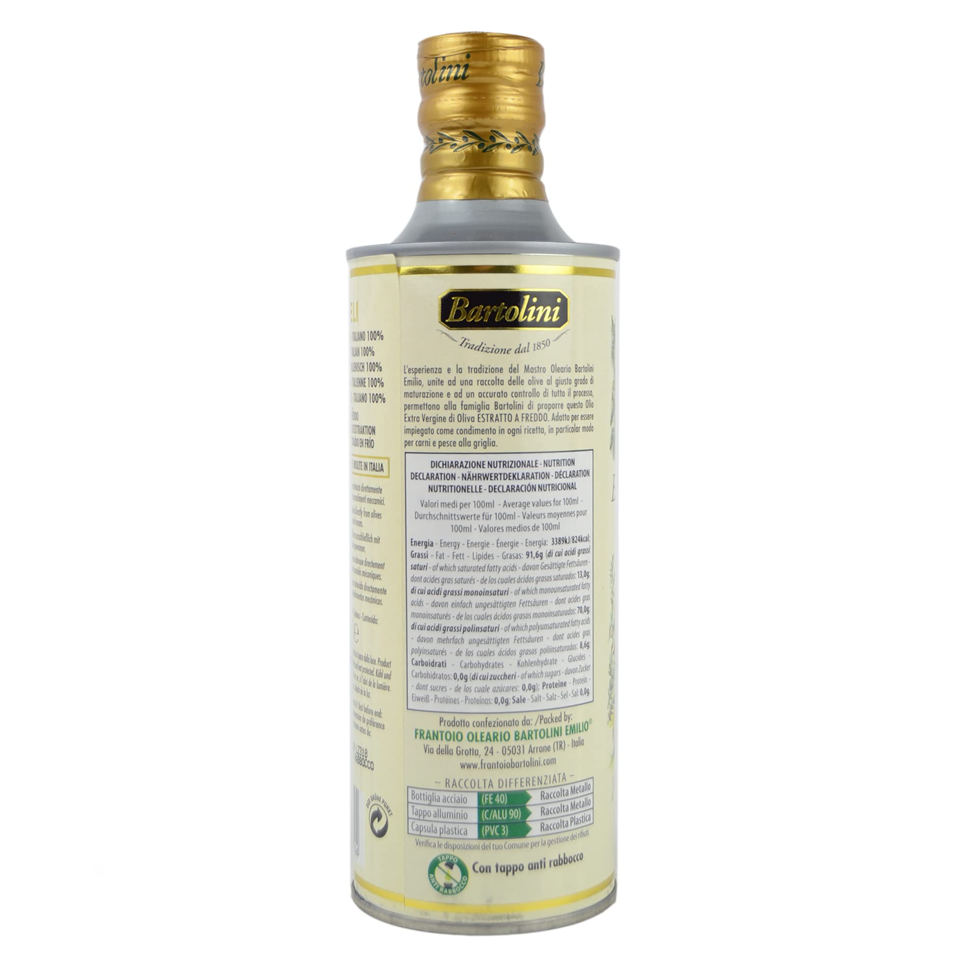 1 litro (2 latas de 0,50 L) de aceite virgen extra de oliva italiano 100% de aceite aceite aceite bartolini emlio