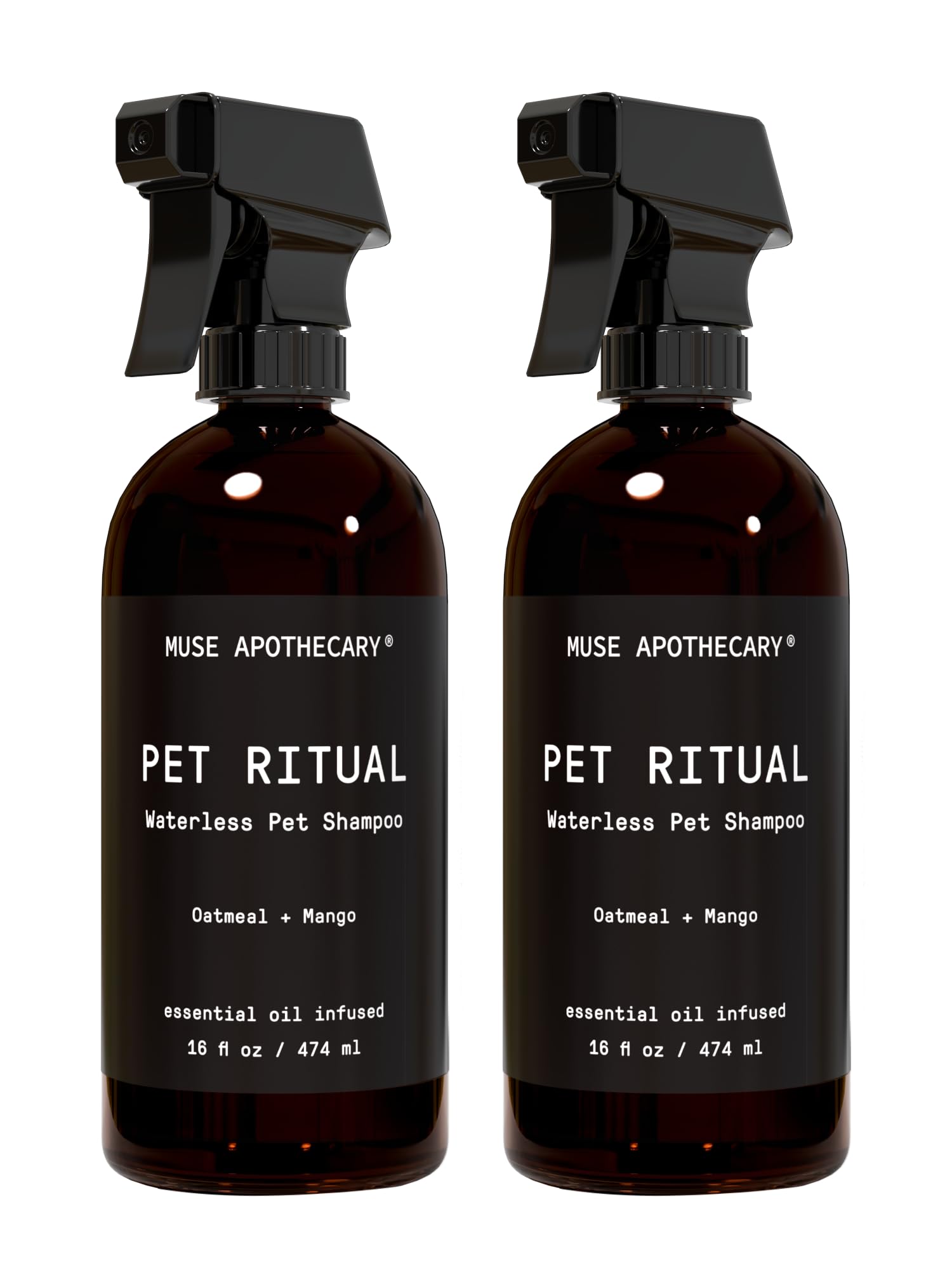 Muse Apothecary Pet Ritual Aromatic Waterless Dog Shampoo - No Rinse Dry Shampoo for Dogs &amp; Cats - Essential Oils Infused, 16oz, Oatmeal + Mango