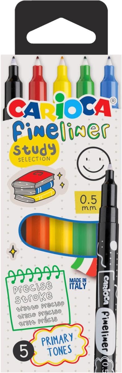 CARIOCA Fineliner Study Pennarelli Punta Fine 0,5 mm Set 5 Colori