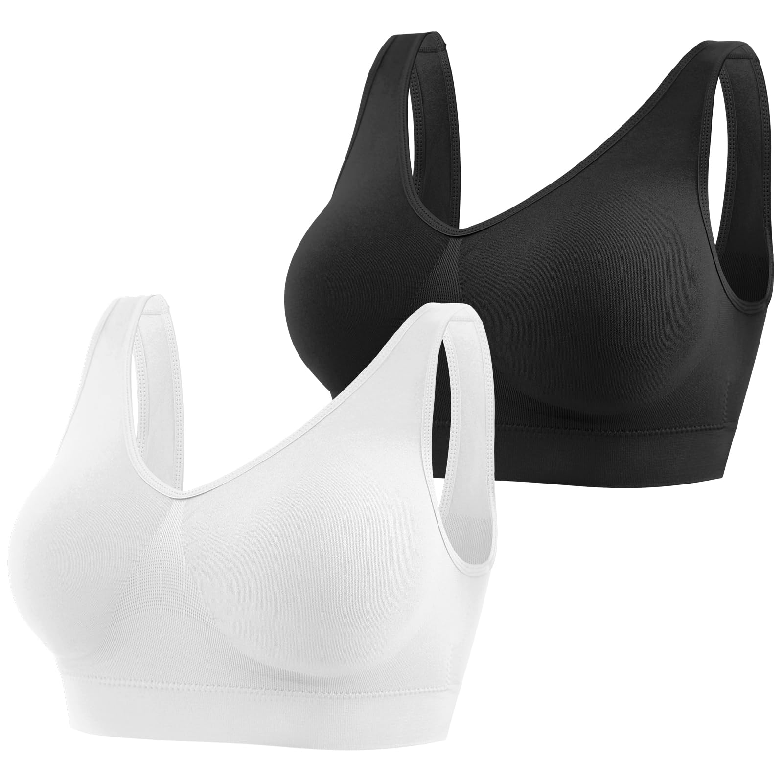 YUTYTHComfort Bra Sports Bras Women Crop Top for Yoga Wirefree Bra with Removable Pads for Women Sleep Yoga Daily Wear Bra(Black White-XL)