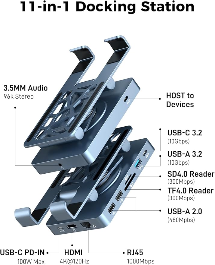 NEWQ Soporte de Escritorio para iPad y Tablets 11-en-1 Hub USB-C miniatura 2