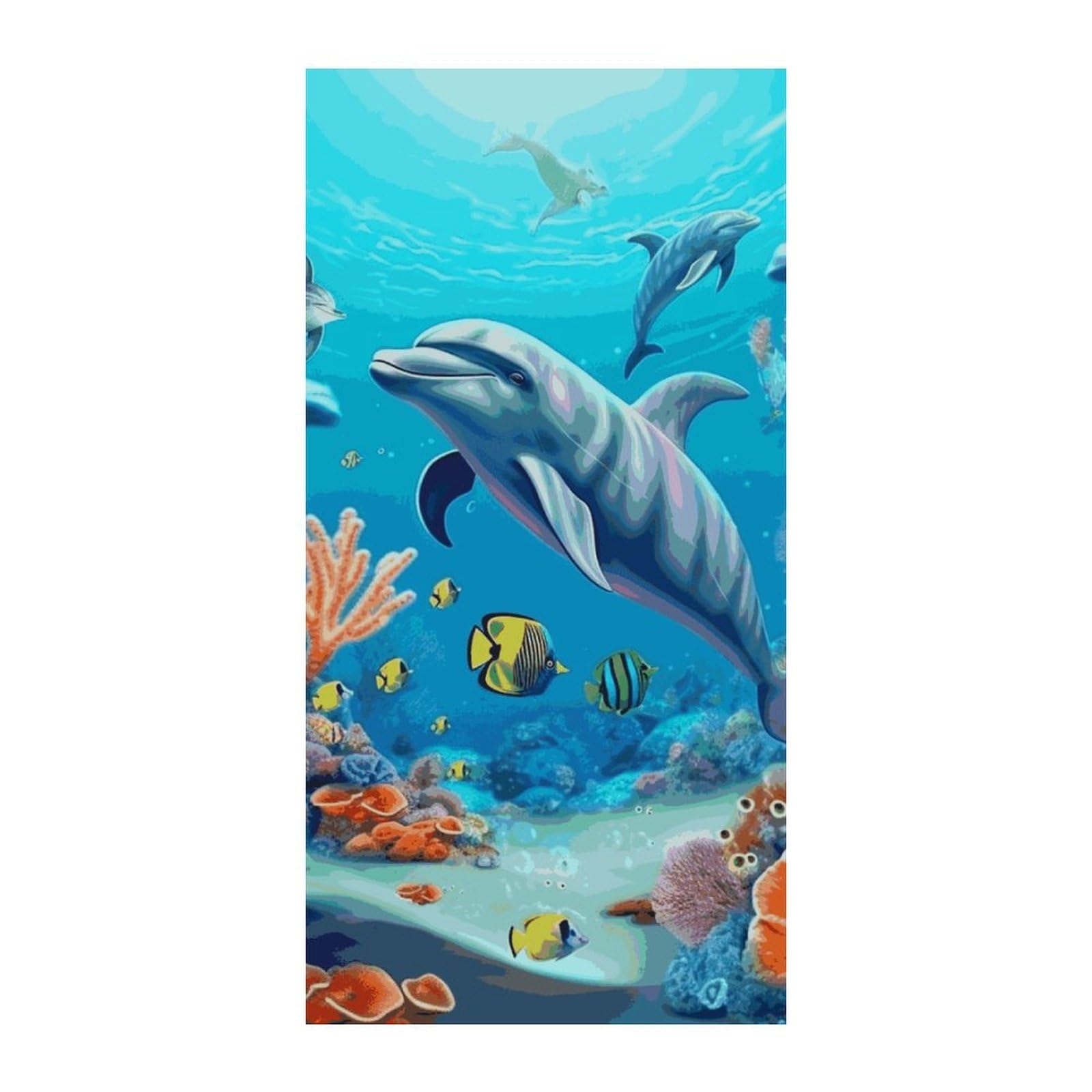 Adfgyerh Style Seabed Coral Fish Dolphins Curtains，Polyester Blackout Extra Wide，Door Curtain， 35.4X 70.9 Inch For Temporary Room Dividers Bedroom Living Room，Room Darkening Curtains ，For Doorway Privacy For Wall