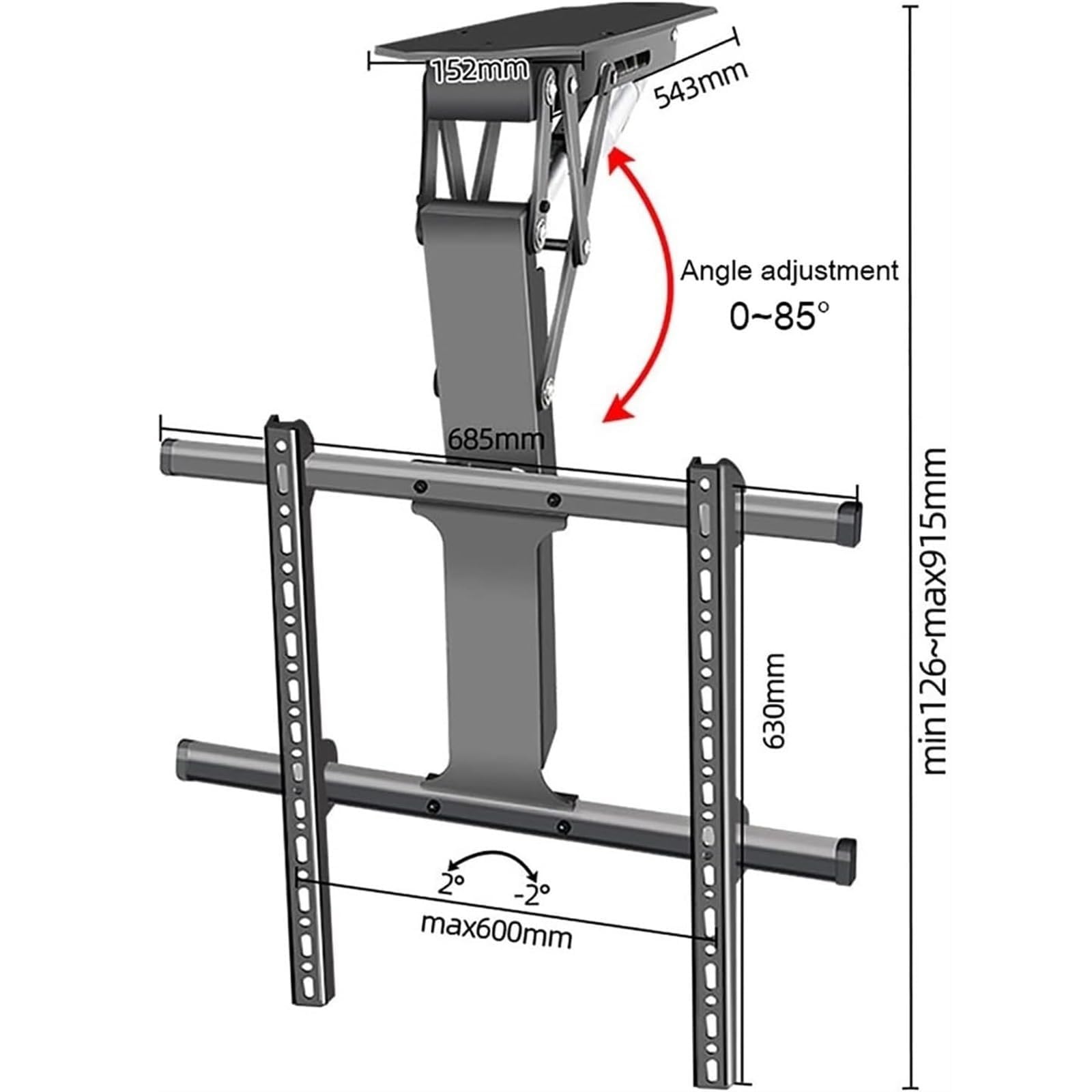 Elevador De TV Oculto, Soporte De TV Motorizado para Montaje En Techo, Elevador De TV Eléctrico Telescópico con Elevación Automática, Plegado De 0-85°