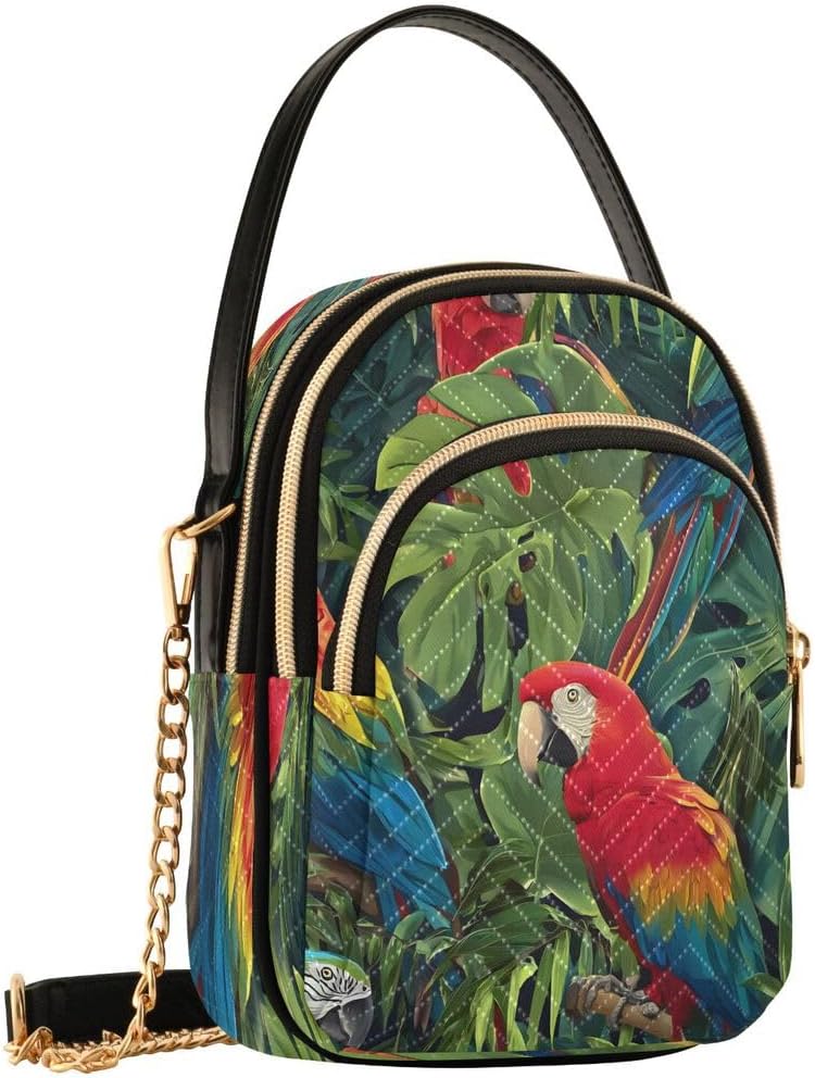ALAZA Cute Parrot Bird Palm Leaf Tree Crossbody Bag Small Shoulder Handbags Leather Purse for Women