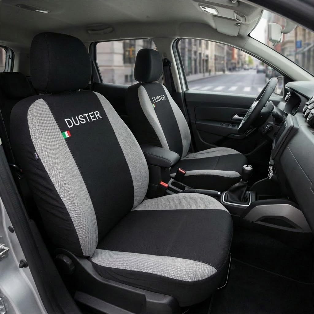 Rebeca Shop - Housses de siège pour siège Auto, compatibles Housses de siège Auto pour Duster |Noir/Bleu foncé | Made in Italy | Housses pour sièges Avant et arrière | Compatibles airbags