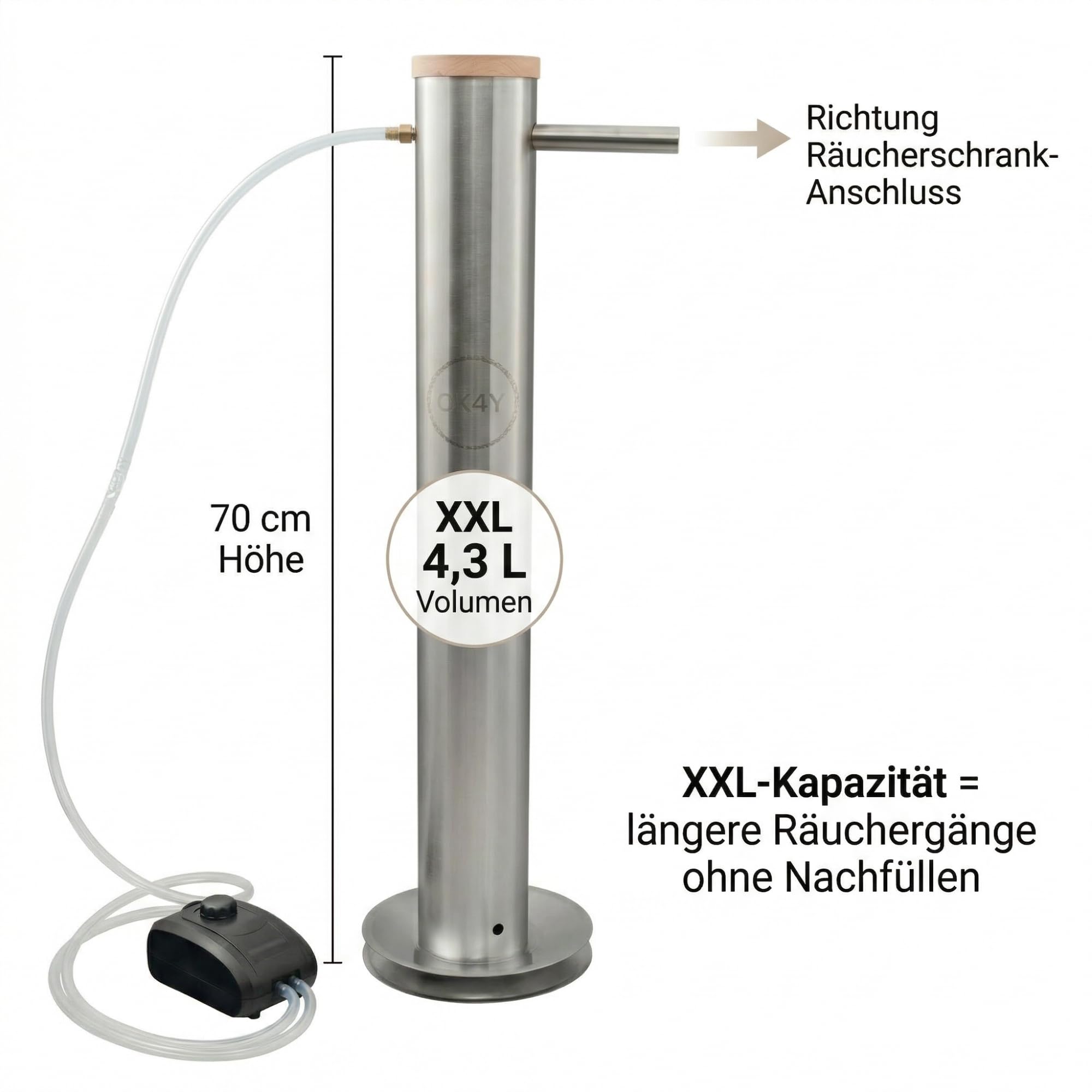 Generador de humo frío XXL – Acero inoxidable 4,3 L, 70 cm para ahumar, ahumar y barbacoa – Perfecto para pescado, carne, queso y salchichas – Ahumadores en frío profesionales en casa con chips