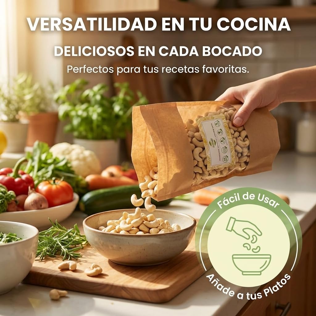 Natuvid | Anacardos Crudos Naturales 1kg | Anacardos Sin Tostar ni Sal | 100% Naturales | Snack Saludable Rico en Proteína Vegetal | Veganos | Origen África Occidental | Sin Conservantes ni Aditivos